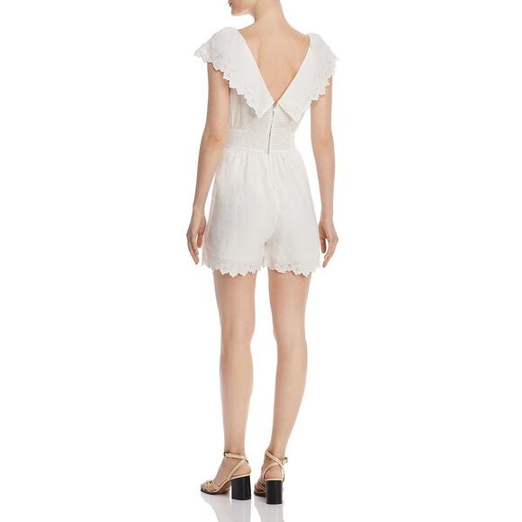 NEW La Vie Rebecca Taylor White Linen Short Playsuit Romper - Picture 3 of 11